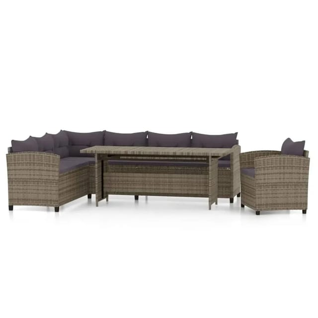 vidaXL 3-Tlg Garten-Lounge-Set mit Kissen Poly Rattan Grau 3098168