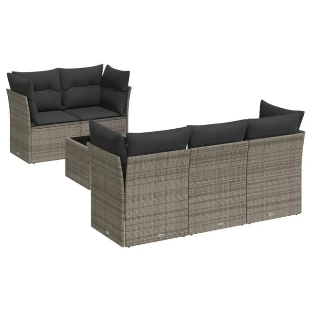vidaXL 6-Tlg Garten-Sofagarnitur mit Kissen Grau Poly Rattan 3217250
