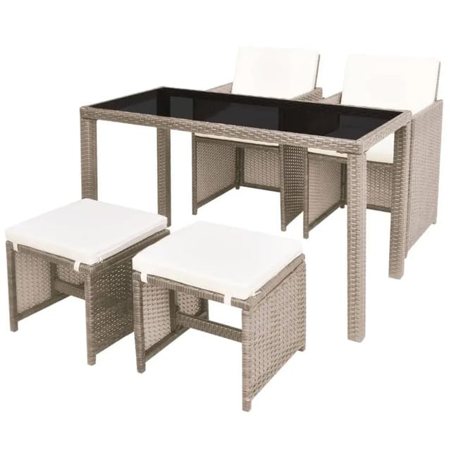 vidaXL 5-Tlg Garten-Essgruppe mit Auflagen Poly Rattan Beige 42555