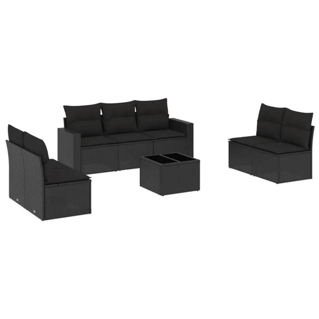 vidaXL 8-Tlg Garten-Sofagarnitur mit Kissen Schwarz Poly Rattan 3218825