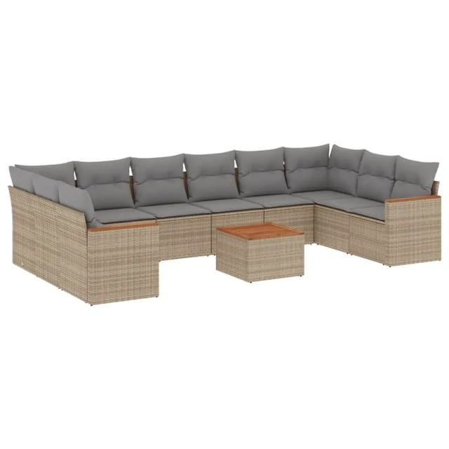 vidaXL 11-Tlg Garten-Sofagarnitur mit Kissen Beige Poly Rattan 3226332