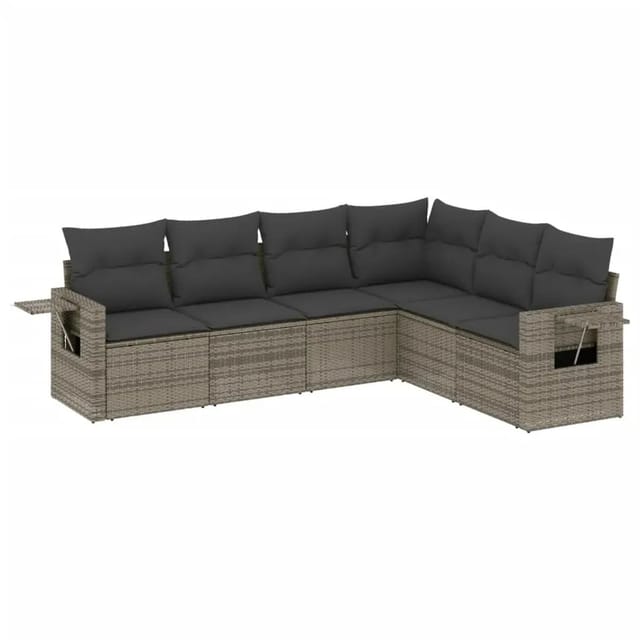 vidaXL 6-Tlg Garten-Sofagarnitur mit Kissen Grau Poly Rattan 3220209