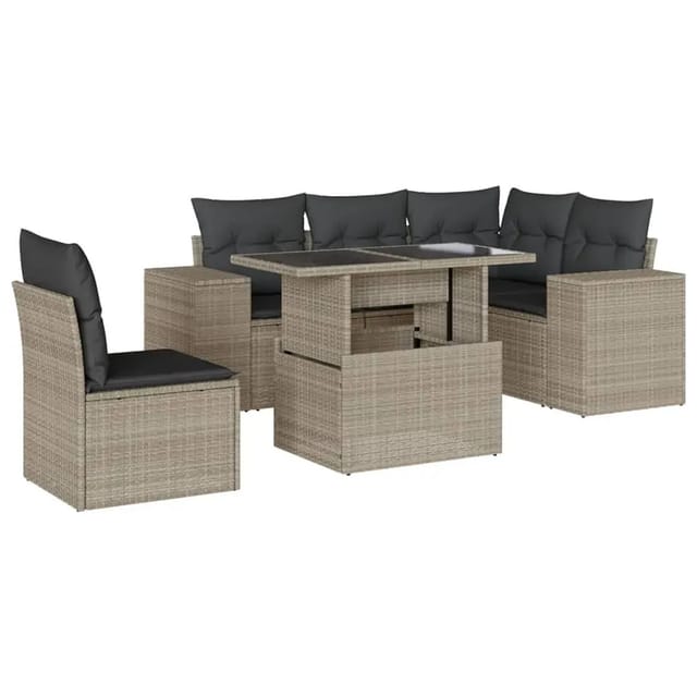 vidaXL 6-Tlg Garten-Sofagarnitur mit Kissen Hellgrau Poly Rattan 3269172