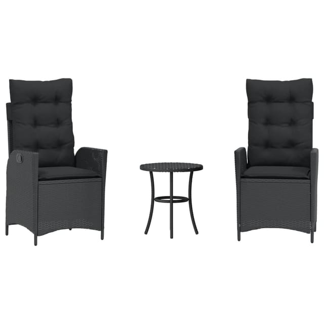 vidaXL 3-Tlg Bistro-Set mit Kissen Schwarz Poly Rattan 365273