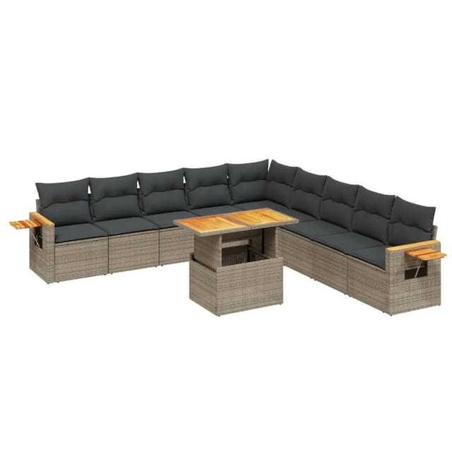 vidaXL 11-Tlg Garten-Sofagarnitur mit Kissen Grau Poly Rattan 3273706