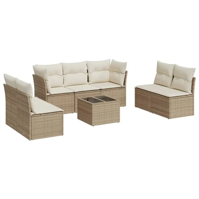 vidaXL 8-Tlg Garten-Sofagarnitur mit Kissen Beige Poly Rattan 3249257