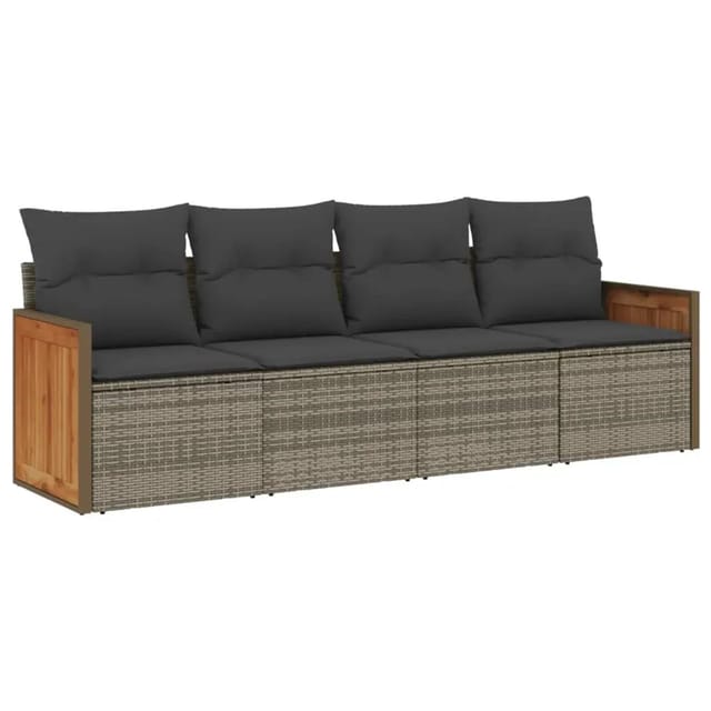 vidaXL 4-Tlg Garten-Sofagarnitur mit Kissen Grau Poly Rattan 3227453