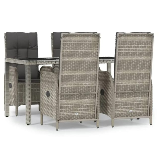 vidaXL 5-Tlg Garten-Essgruppe mit Kissen Grau Poly Rattan 3185025
