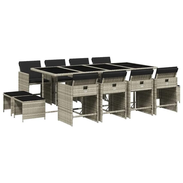 vidaXL 13-Tlg Garten-Essgruppe mit Kissen Hellgrau Poly Rattan 3211163