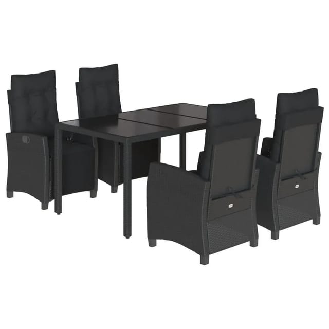 vidaXL 5-Tlg Garten-Essgruppe mit Kissen Schwarz Poly Rattan 3212890