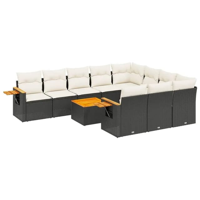 vidaXL 11-Tlg Garten-Sofagarnitur mit Kissen Schwarz Poly Rattan 3259585