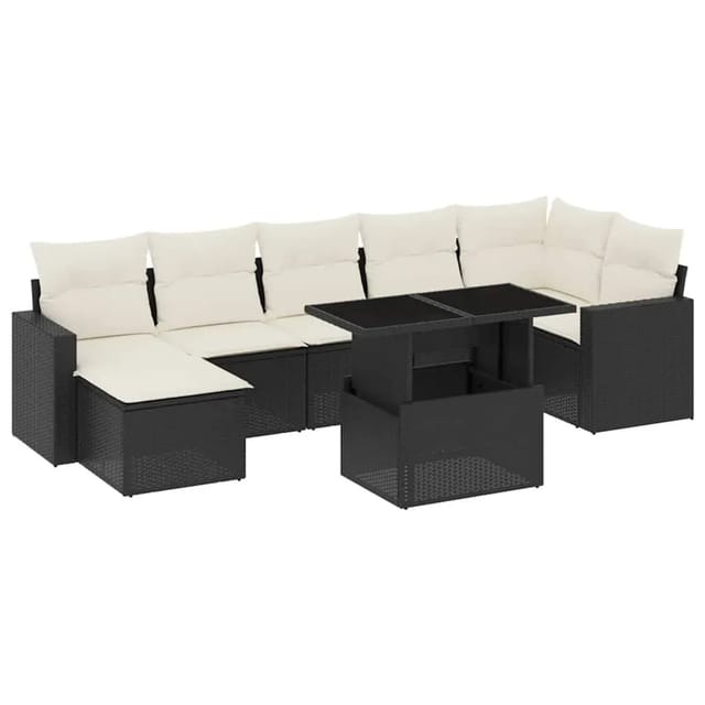vidaXL 8-Tlg Garten-Sofagarnitur mit Kissen Schwarz Poly Rattan 3267426