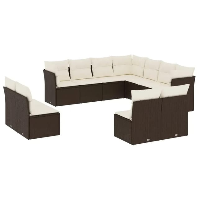 vidaXL 11-Tlg Garten-Sofagarnitur mit Kissen Braun Poly Rattan 3249662