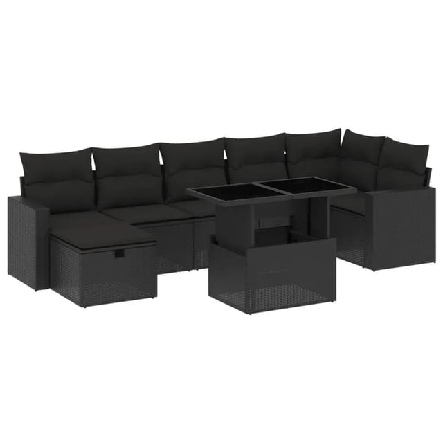 vidaXL 8-Tlg Garten-Sofagarnitur mit Kissen Schwarz Poly Rattan 3274825