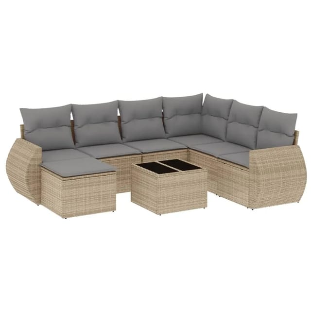 vidaXL 8-Tlg Garten-Sofagarnitur mit Kissen Beige Poly Rattan 3254046