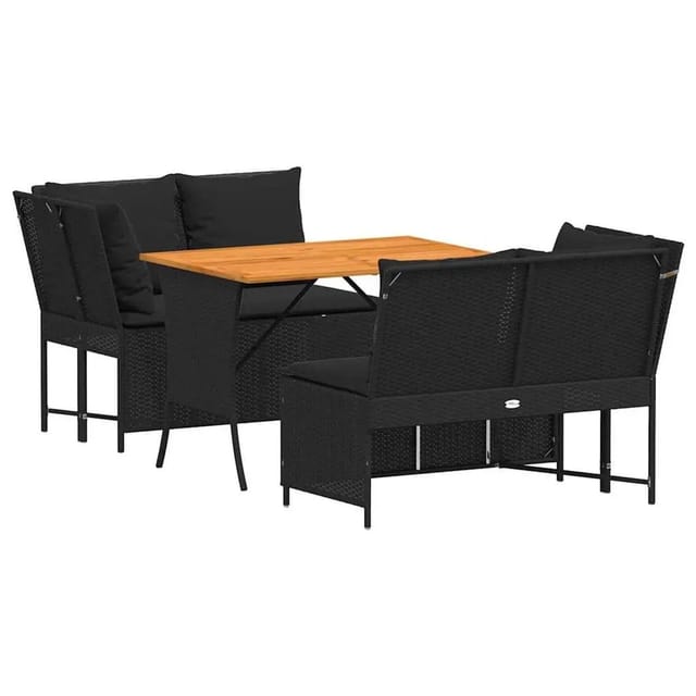 vidaXL 3-Tlg Garten-Sofagarnitur mit Kissen Schwarz Poly Rattan 3365342