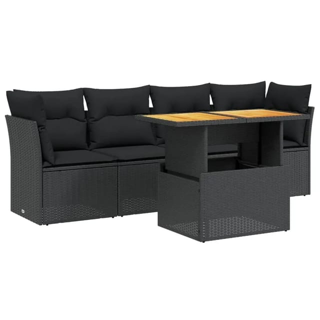 vidaXL 5-Tlg Garten-Sofagarnitur mit Kissen Schwarz Poly Rattan 3270663