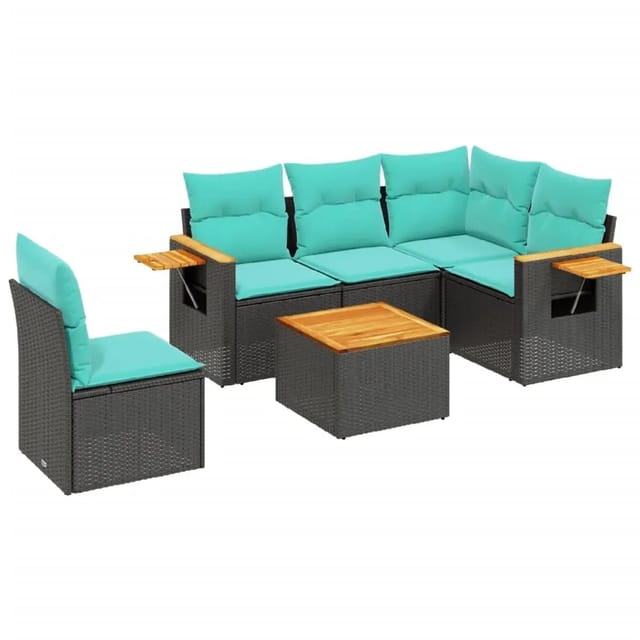 vidaXL 6-Tlg Garten-Sofagarnitur mit Kissen Schwarz Poly Rattan 3226820