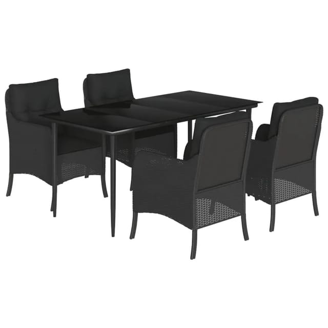 vidaXL 5-Tlg Garten-Essgruppe mit Kissen Schwarz Poly Rattan 3211923