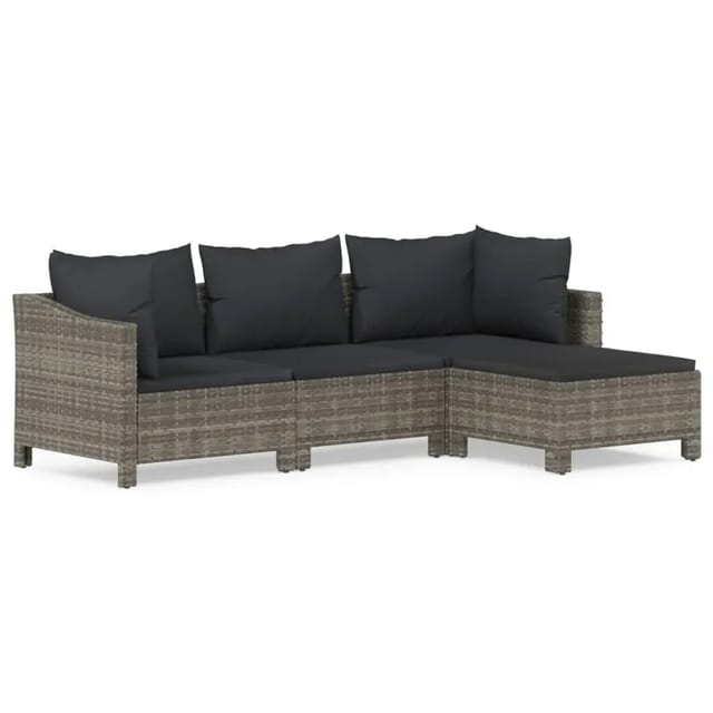 vidaXL 4-Tlg Garten-Lounge-Set mit Kissen Grau Poly Rattan 3187269