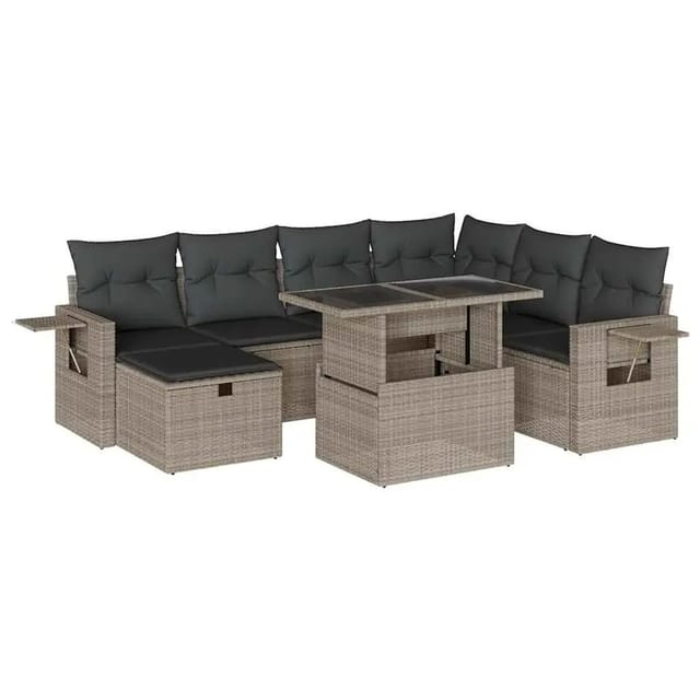vidaXL 8-Tlg Garten-Sofagarnitur mit Kissen Hellgrau Poly Rattan 3275002