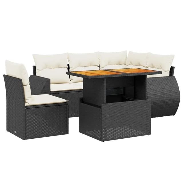 vidaXL 6-Tlg Garten-Sofagarnitur mit Kissen Schwarz Poly Rattan 3272197