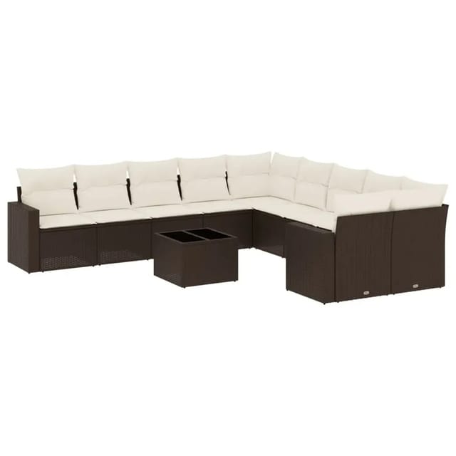 vidaXL 11-Tlg Garten-Sofagarnitur mit Kissen Braun Poly Rattan 3219513