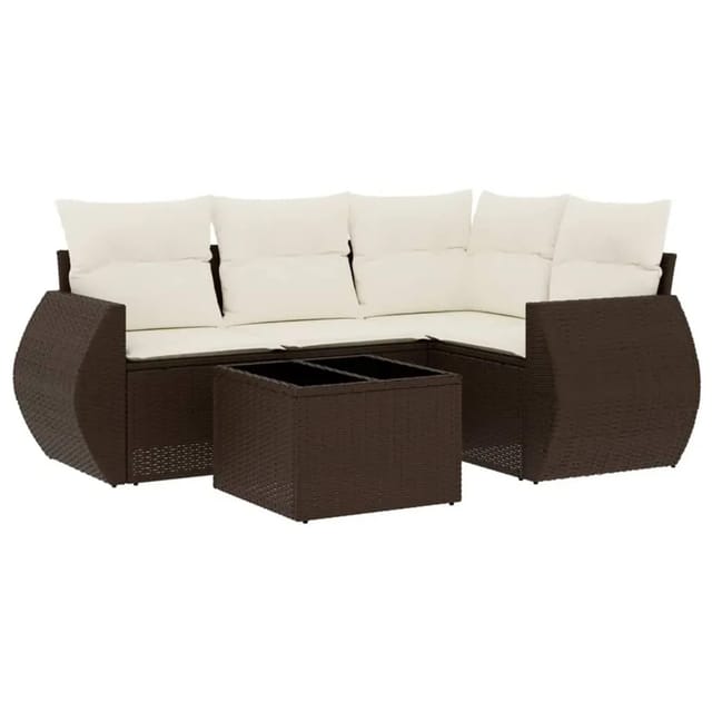 vidaXL 5-Tlg Garten-Sofagarnitur mit Kissen Braun Poly Rattan 3253660