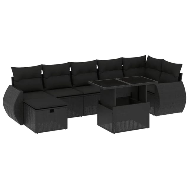 vidaXL 8-Tlg Garten-Sofagarnitur mit Kissen Schwarz Poly Rattan 3275145