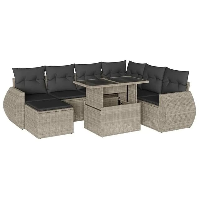 vidaXL 8-Tlg Garten-Sofagarnitur mit Kissen Hellgrau Poly Rattan 3268702