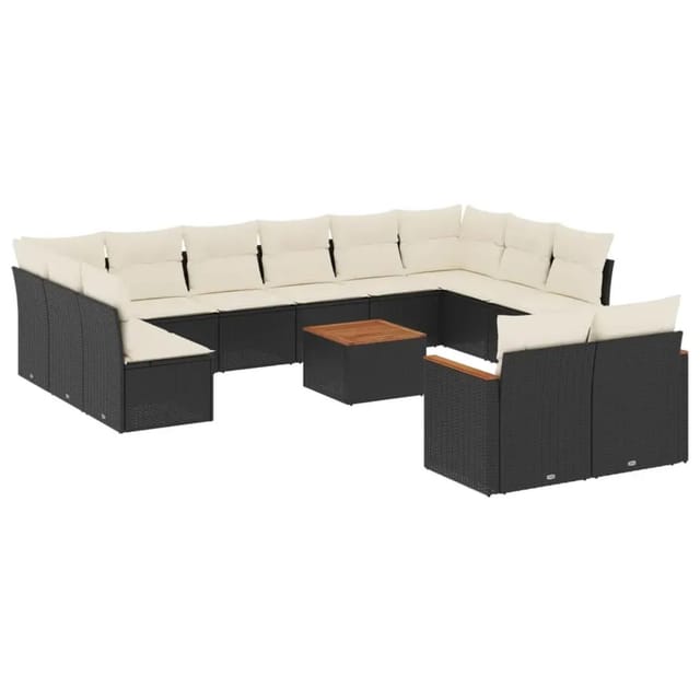 vidaXL 13-Tlg Garten-Sofagarnitur mit Kissen Schwarz Poly Rattan 3226448