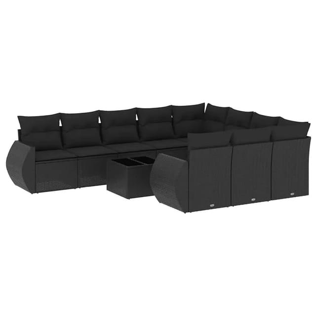 vidaXL 11-Tlg Garten-Sofagarnitur mit Kissen Schwarz Poly Rattan 3254232