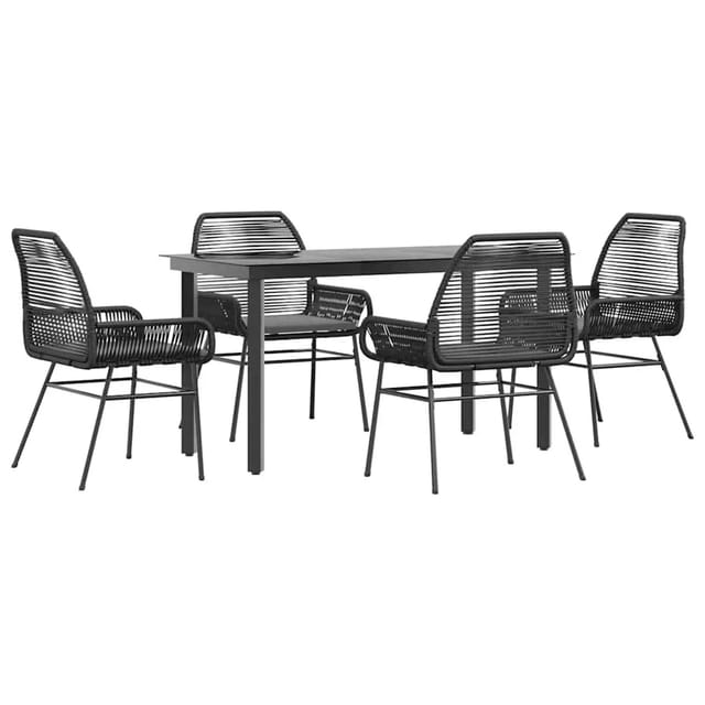 vidaXL 5-Tlg Garten-Essgruppe mit Kissen Schwarz Poly Rattan Glas 3334564