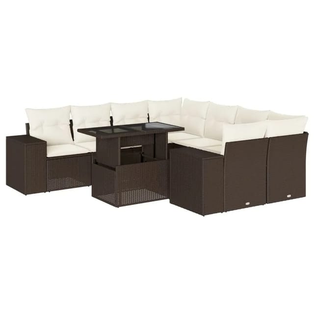 vidaXL 9-Tlg Garten-Sofagarnitur mit Kissen Braun Poly Rattan 3269063