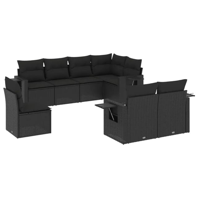vidaXL 8-Tlg Garten-Sofagarnitur mit Kissen Schwarz Poly Rattan 3220434