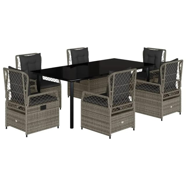 vidaXL 7-Tlg Garten-Essgruppe mit Kissen Grau Poly Rattan 3262997