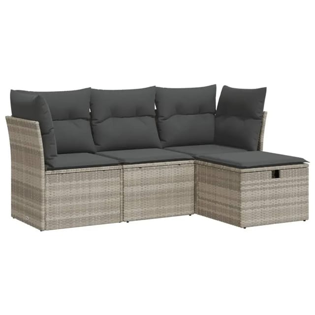 vidaXL 4-Tlg Garten-Sofagarnitur mit Kissen Hellgrau Poly Rattan 3325258