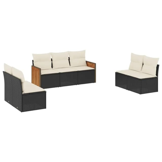 vidaXL 7-Tlg Garten-Sofagarnitur mit Kissen Schwarz Poly Rattan 3227554