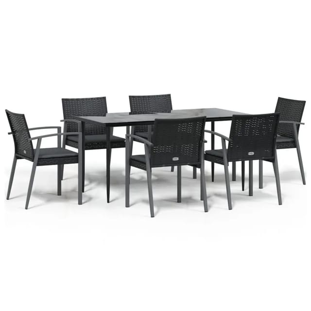 vidaXL 7-Tlg Garten-Essgruppe mit Kissen Poly Rattan und Stahl 3186980