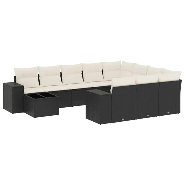 vidaXL 11-Tlg Garten-Sofagarnitur mit Kissen Schwarz Poly Rattan 3255463