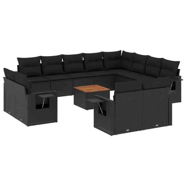 vidaXL 13-Tlg Garten-Sofagarnitur mit Kissen Schwarz Poly Rattan 3257161