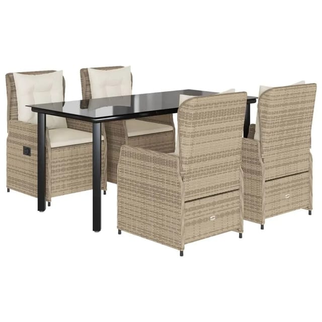vidaXL 5-Tlg Garten-Essgruppe mit Kissen Beige Poly Rattan 3262892