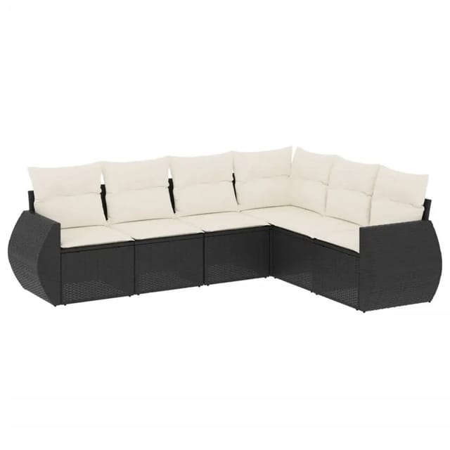 vidaXL 6-Tlg Garten-Sofagarnitur mit Kissen Schwarz Poly Rattan 3221405