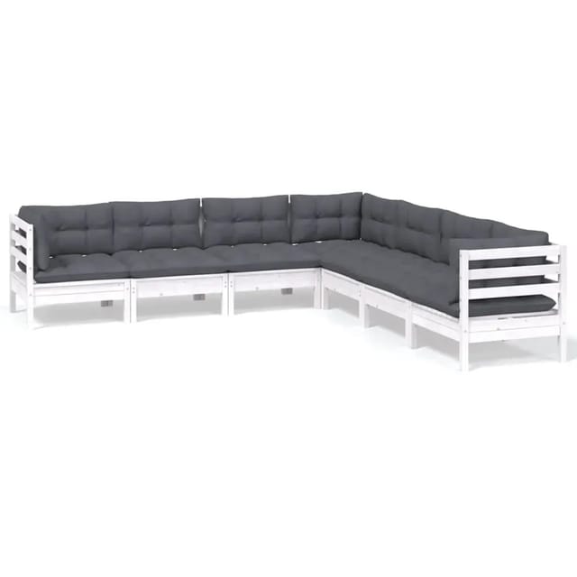 vidaXL 7-Tlg Garten-Lounge-Set mit Kissen Weiß Kiefer Massivholz 3096792