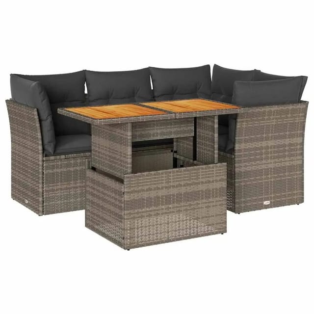vidaXL 5-Tlg Garten-Sofagarnitur mit Kissen Grau Poly Rattan 3326923