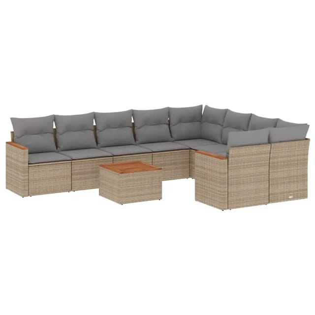 vidaXL 10-Tlg Garten-Sofagarnitur mit Kissen Beige Poly Rattan 3226311