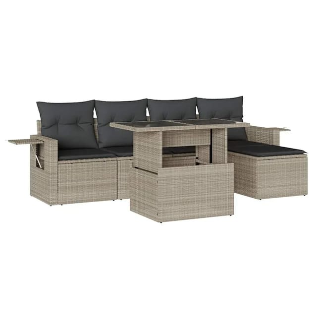 vidaXL 6-Tlg Garten-Sofagarnitur mit Kissen Hellgrau Poly Rattan 3267872