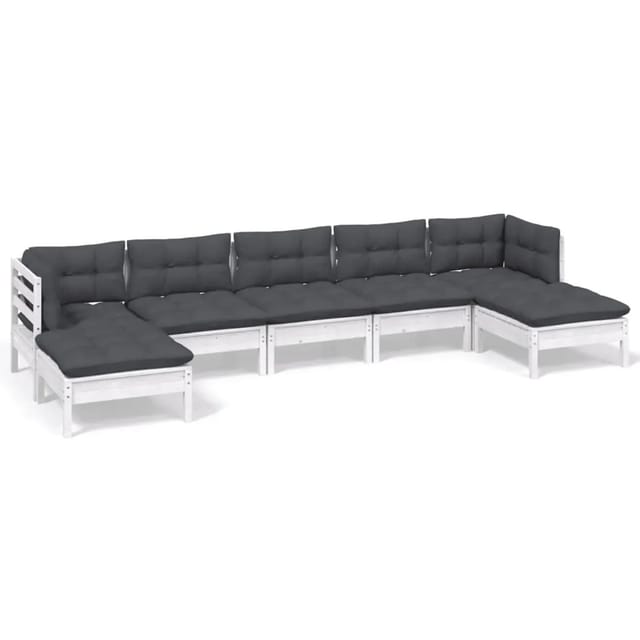 vidaXL 7-Tlg Garten-Lounge-Set mit Kissen Weiß Kiefernholz 3097092