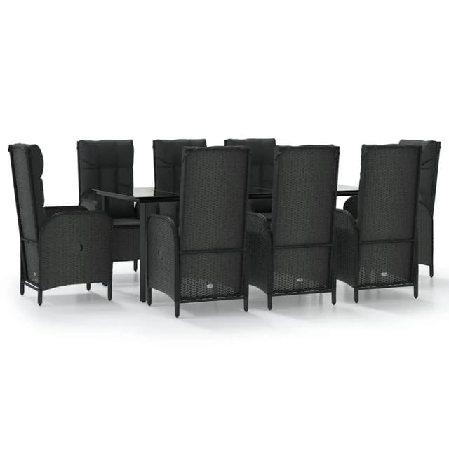 vidaXL 9-Tlg Garten-Essgruppe mit Kissen Schwarz Poly Rattan 3185194