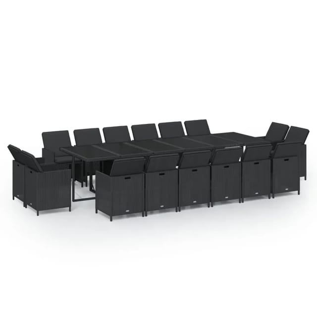 vidaXL 17-Tlg Garten-Essgruppe mit Kissen Poly Rattan Schwarz 3095614